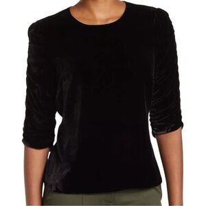 REBECCA TAYLOR Women's Ruched Sleeve Silk Velvet Top In Black Size 4 $350